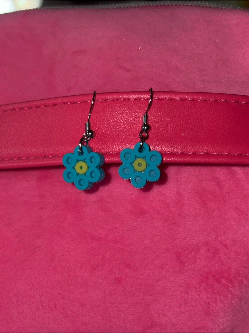 hand made Turquoise  Flower Dangle Earrings with Yellow Center